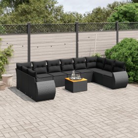 Set Divani da Giardino 11 pz con Cuscini in Polyrattan Nero