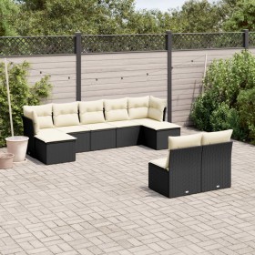 Set Divani da Giardino 9 pz con Cuscini Nero in Polyrattan