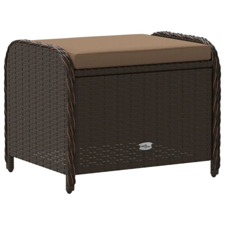 Sgabello Giardino con Cuscino Marrone 58x46x46 cm in Polyrattan