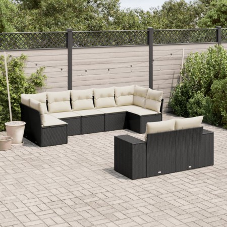 Set Divani da Giardino 9 pz con Cuscini Nero in Polyrattan