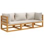 Set Salotto Giardino 3pz Cuscini Grigio Chiaro Legno Massello
