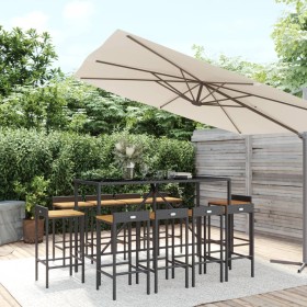 Set Bar Giardino 11 pz Nero Polyrattan e Legno Massello Acacia