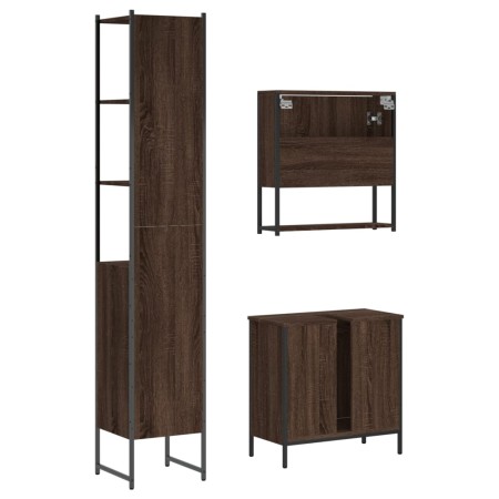 Set Mobili da Bagno 3 pz Rovere Marrone in Legno Multistrato