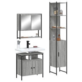 Set Mobili da Bagno 3 pz Grigio Sonoma in Legno Multistrato