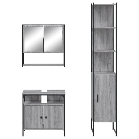 Set Mobili da Bagno 3 pz Grigio Sonoma in Legno Multistrato