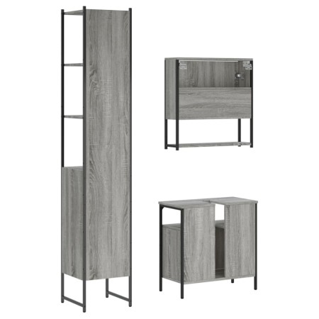 Set Mobili da Bagno 3 pz Grigio Sonoma in Legno Multistrato