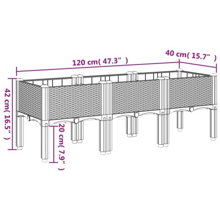 Fioriera da Giardino con Gambe Grigio Chiaro 120x40x42 cm in PP