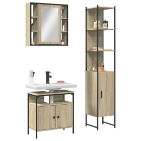 Set di Mobili da Bagno 3 pz Rovere Sonoma in Legno Multistrato