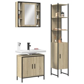 Set di Mobili da Bagno 3 pz Rovere Sonoma in Legno Multistrato