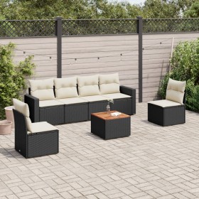 Set Divani da Giardino con Cuscini 7pz Nero Polyrattan