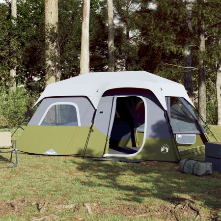 Tenda Famiglia con LED 9 Persone Verde Chiaro Rilascio Rapido