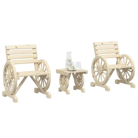 Set Salotto da Giardino 3 pz in Legno Massello di Abete