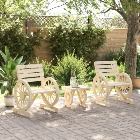 Set Salotto da Giardino 3 pz in Legno Massello di Abete