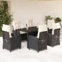 Set da Pranzo da Giardino 7 pz Nero con Cuscini in Polyrattan