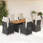 Set da Pranzo da Giardino 7 pz Nero con Cuscini in Polyrattan