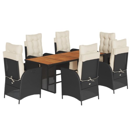 Set da Pranzo da Giardino 7 pz Nero con Cuscini in Polyrattan