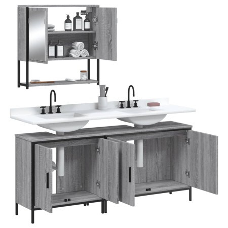 Set Mobili da Bagno 3 pz Grigio Sonoma in Legno Multistrato