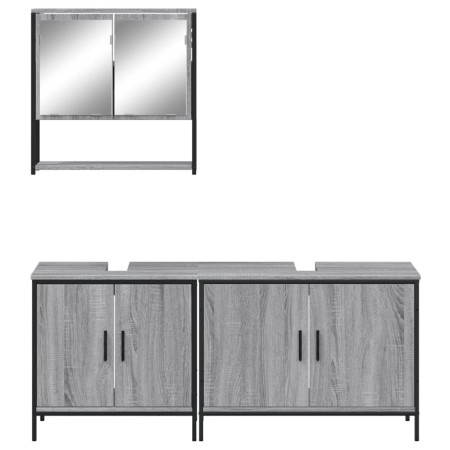 Set Mobili da Bagno 3 pz Grigio Sonoma in Legno Multistrato