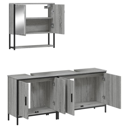 Set Mobili da Bagno 3 pz Grigio Sonoma in Legno Multistrato