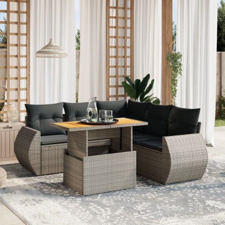 Set Divano da Giardino 6 pz con Cuscini Grigio in Polyrattan