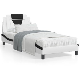 Letto con Materasso Nero e Bianco 90x200 cm in Similpelle