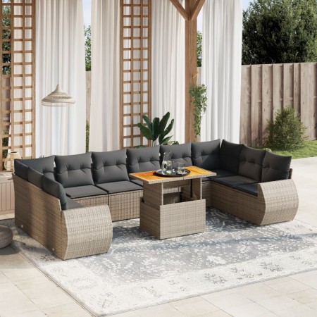 Set Divani da Giardino 11 pz con Cuscini in Polyrattan Grigio