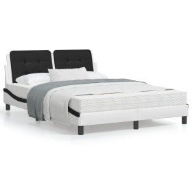 Letto con Materasso Bianco e Nero 140x200 cm in Similpelle