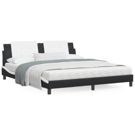 Letto con Materasso Nero e Bianco 180x200 cm in Similpelle