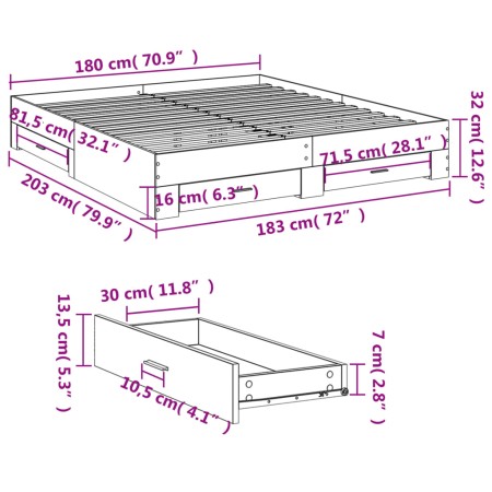 Giroletto Cassetti Grigio Sonoma 180x200 cm Legno Multistrato