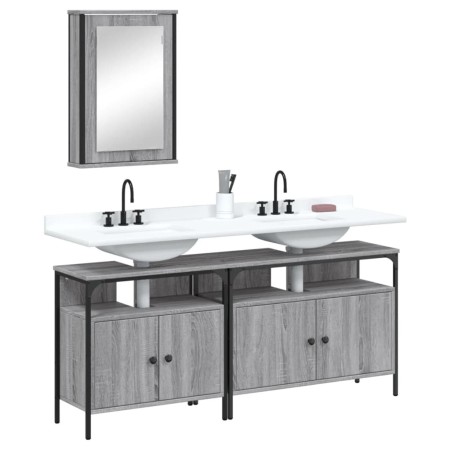 Set Mobili da Bagno 3 pz Grigio Sonoma in Legno Multistrato