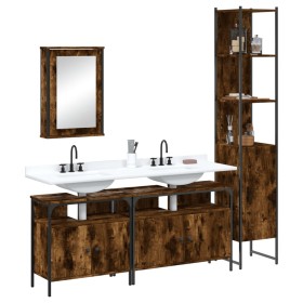 Set Mobili da Bagno 4 pz Rovere Fumo in Legno Multistrato