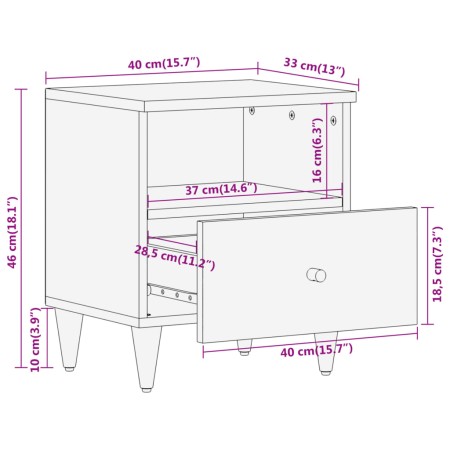 Comodini 2pz 40x33x46 cm in Legno Massello di Mango