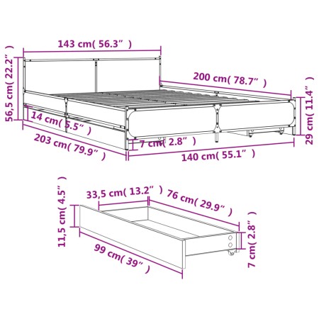 Giroletto Cassetti Rovere Sonoma 140x200 cm Legno Multistrato