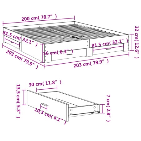 Giroletto con Cassetti Bianco 200x200 cm in Legno Multistrato