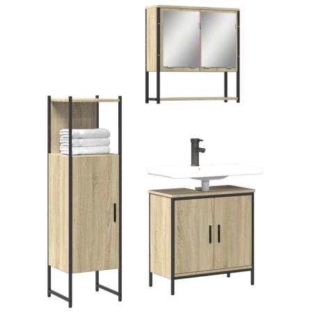 Set Mobili da Bagno 3 pz Rovere Sonoma in Legno Multistrato