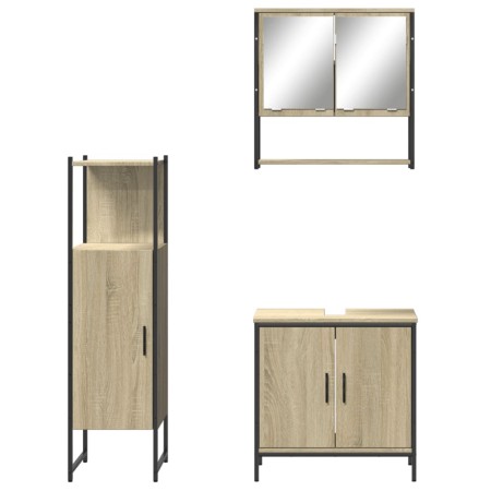 Set Mobili da Bagno 3 pz Rovere Sonoma in Legno Multistrato