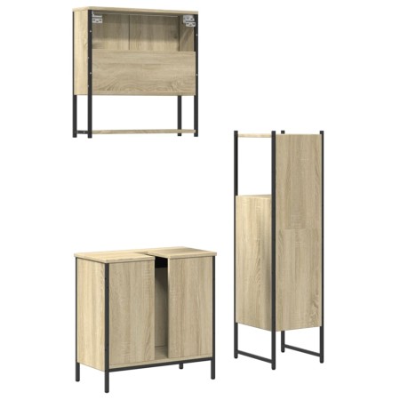 Set Mobili da Bagno 3 pz Rovere Sonoma in Legno Multistrato