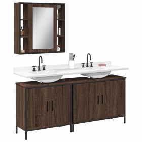 Set Mobili da Bagno 3 pz Rovere Marrone in Legno Multistrato