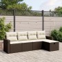 Set Divano da Giardino 5 pz con Cuscini Marrone in Polyrattan