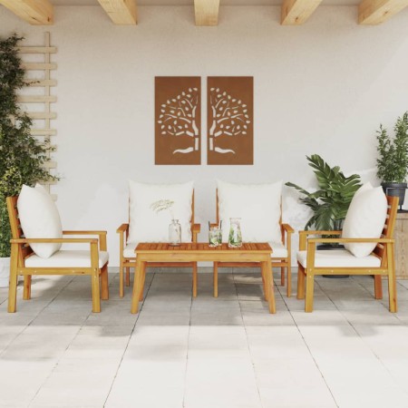 Set Salotto da Giardino 5 pz con Cuscini Legno Massello Acacia