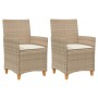 Sedie Giardino con Cuscini 2 pz Beige Polyrattan Legno Massello