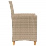 Sedie Giardino con Cuscini 2 pz Beige Polyrattan Legno Massello