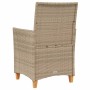 Sedie Giardino con Cuscini 2 pz Beige Polyrattan Legno Massello