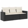 Set Divani da Giardino 3 pz con Cuscini in Polyrattan Nero