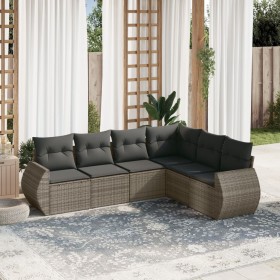 Set Divano da Giardino 6 pz con Cuscini Grigio in Polyrattan