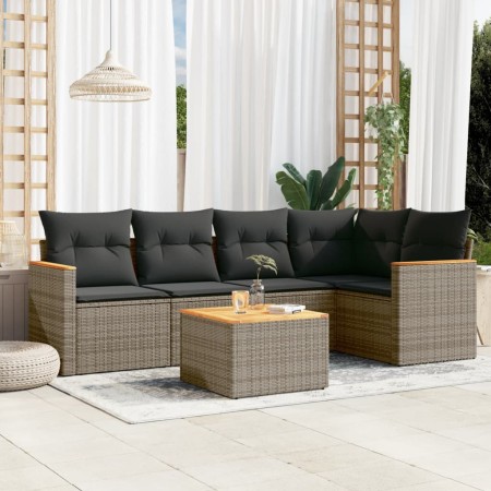 Set Divano da Giardino 6 pz con Cuscini Grigio in Polyrattan