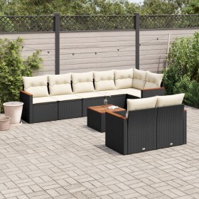 Set Divani da Giardino 9 pz con Cuscini Nero in Polyrattan