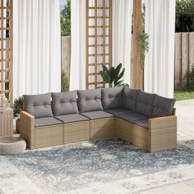 Set Divano da Giardino 6 pz con Cuscini Beige in Polyrattan