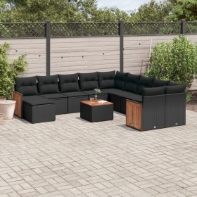 Set Divani da Giardino 12 pz con Cuscini Nero in Polyrattan