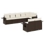 Set Divani da Giardino 8 pz con Cuscini Marrone in Polyrattan